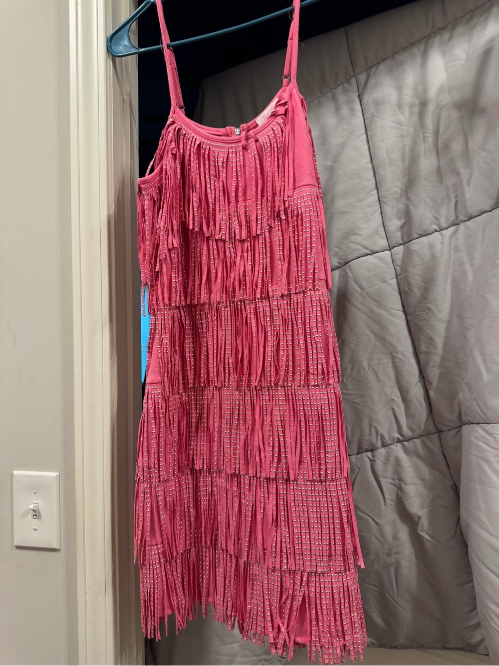Pink Lily Coral Pink Fringe Slip Dress with Silver Studs